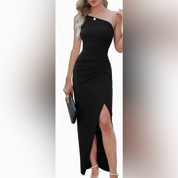 NWT Black One Shoulder Small Ruched Wrap Cocktail Dress - Picture 1 of 8